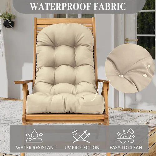 Vista 4 de Adirondack & - Cojín para silla mecedora, respaldo alto, acolchado para patio con lazos, resistente a la decoloración y protección UV, cojín