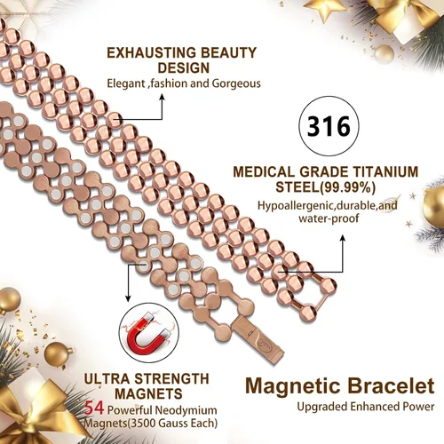 Vista 2 de JEROOT Pulseras magnéticas de ultra resistencia, pulsera para mujeres y hombres, imanes de neodimio de 3500-6000 Gauss, joyería de regalo de terapia