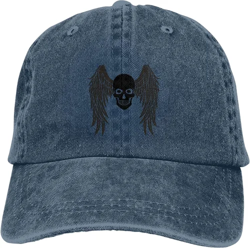 Vista 9 de Sombrero de vaquero de moda para hombre y mujer, ajustable para cuatro estaciones, gorra de béisbol del infierno con ángel, azul marino, Azul marino