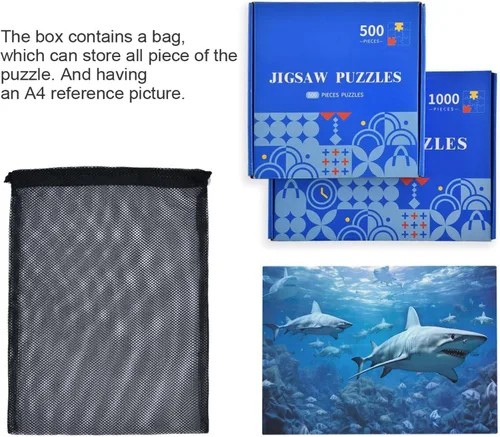 Vista 7 de Rompecabezas de tiburones de 1000 piezas para adultos, juego de rompecabezas grande desafiante para adultos y adolescentes, 29.5 x 19.7 pulgadas