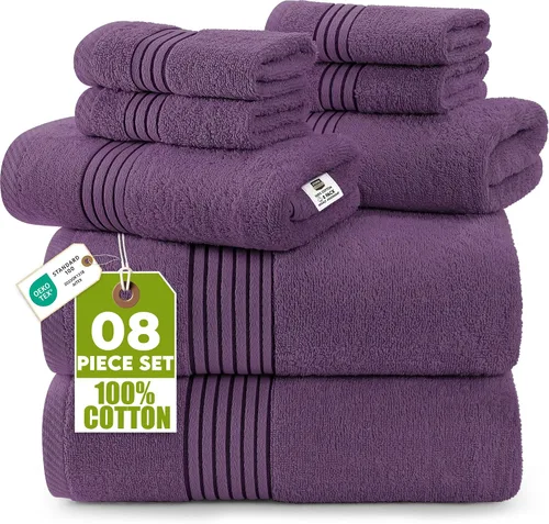 Vista 18 de Set de toallas Premium 700 GSM, 8 piezas; 2 toallas de baño, 2 toallas de mano y 4 paños, algodón, lavable a máquina, calidad de hotel, supersuave