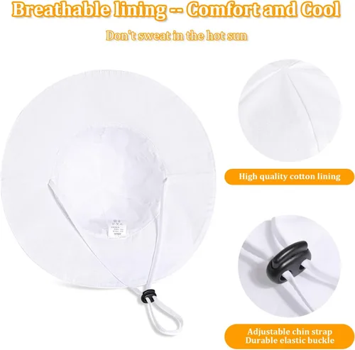 Vista 3 de Sombrero de sol para bebé niña con UPF 50+ sombrero de playa ajustable para exteriores con ala ancha