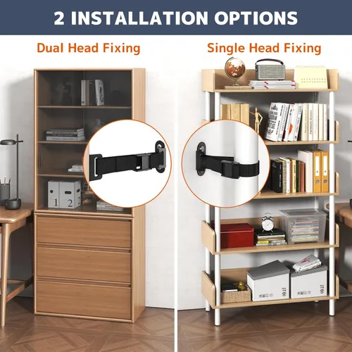 Vista 3 de Anclajes antipunta para muebles (2 juegos), anclaje de pared resistente para muebles, anclajes de pared a prueba de terremotos para seguridad