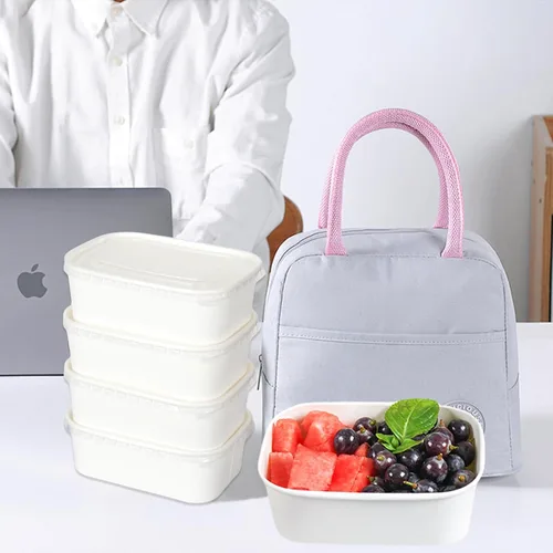 Vista 7 de Paquete de 50 cuencos de ensalada desechables con tapas, 25 onzas White Kraft Paper Food Containers, Microwave Freezer Safe, Oil-Proof Rectangular