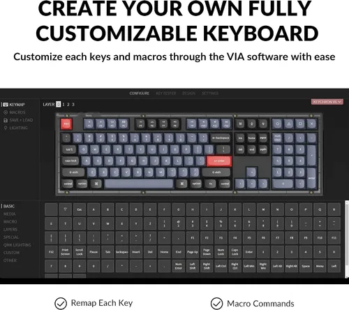 Vista 3 de Keychron Teclado mecánico personalizado V6, macro programable QMKVIA de tamaño completo con teclado intercambiable en caliente K Pro interruptor