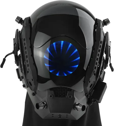 Vista 9 de foymi Máscara de casco punk - Máscara futurista con luces de espejo infinito, máscara Techwear, disfraz de cosplay