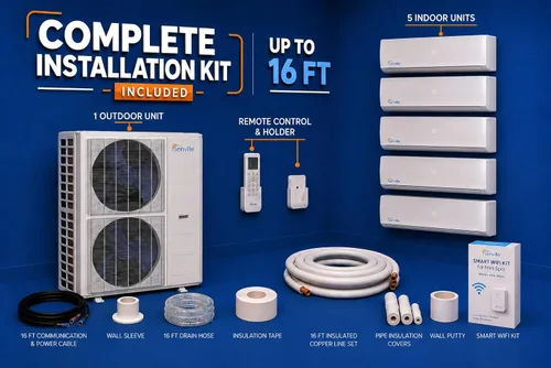 Vista 2 de Senville Mini Split AC/sistema de calefacción, 5 zonas, blanco, 48000 BTU