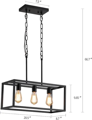 Vista 3 de AMZASA Candelabro lineal negro de 3 luces, moderno, rectangular, granja, comedor, lámpara para cocina, isla y bar, certificación UL