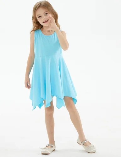 Vista 3 de Noomelfish Vestido de verano de algodón sin mangas con dobladillo de pañuelo para niñas (3-12 años)