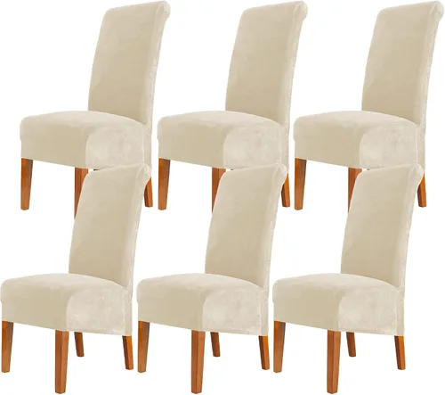 Vista 32 de Fundas elásticas para sillas de comedor, fundas protectoras de asiento extraíbles de terciopelo suave para sillas Parson (2, beige)