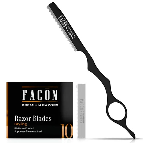 Vista 13 de Facón - Navajas para cortar el cabello - Juego profesional de navajas para peinado con 11 cuchillas de repuesto, herramienta de corte de cabello