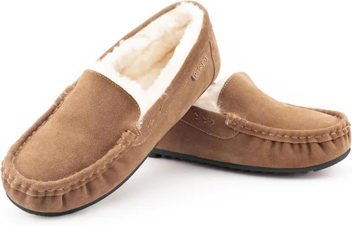 Vista 5 de Parfeying Mocasines de piel de oveja para mujer, mocasines estilo de conducción de espuma viscoelástica de gamuza de vaca