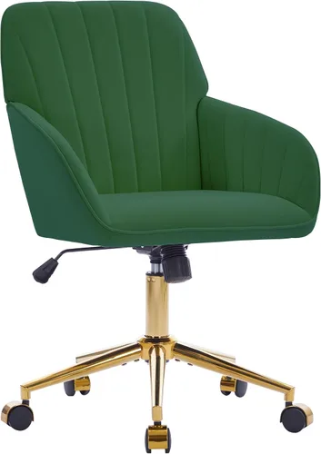 Vista 21 de YITAI Silla de escritorio giratoria de terciopelo de 360°, moderno sillón de oficina en casa con base dorada y ruedas para tocador, cómoda silla