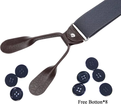 Vista 37 de AWAYTR Tirantes de botón marrón para hombre, tirantes elásticos ajustables en forma de Y