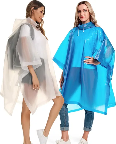 Vista 42 de Ponchos de lluvia reutilizables con capucha con cordón para adultos, abrigo de lluvia grueso impermeable, 2 paquetes