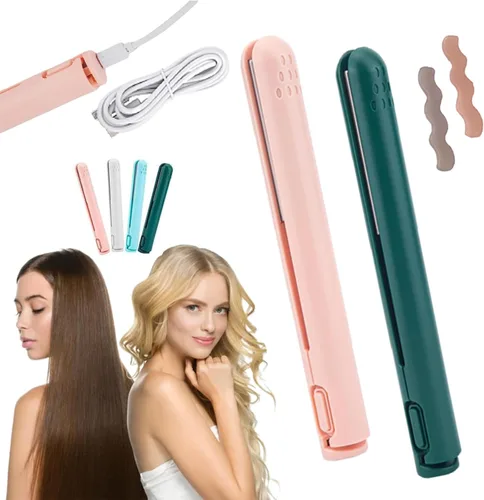 Vista 14 de RJDJ Mini rizador de doble propósito, alisador y rizador de pelo 2 en 1, calentador de cerámica, portátil, recargable por USB, adecuado para cabello