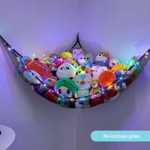 Vista 7 de Unicorn Castle Red de animales de peluche o hamaca organizador de almacenamiento de juguetes para niños con luz LED colgante en esquina soporte