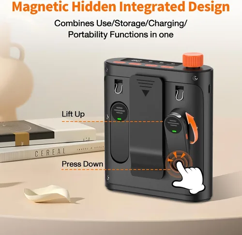 Vista 2 de Daakro Amplificador de voz inalámbrico con micrófono de solapa magnético, amplificador de potencia Bluetooth de 2000 mAh con 2 micrófonos