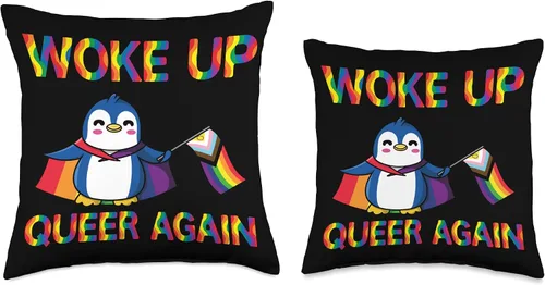 Vista 3 de Rainbow Flag, Proud Penguin, Rainbow Penguin Woke, Diversity, Queer Penguin, Lgbtqueer Throw Pillow, 16x16, Multicolor