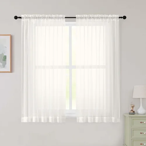 Vista 107 de 2 paneles de cortinas traslúcidas blancas para dormitorio, sala de estar, 96 pulgadas de largo, modernas, suaves, ligeras, con bolsillo para barra