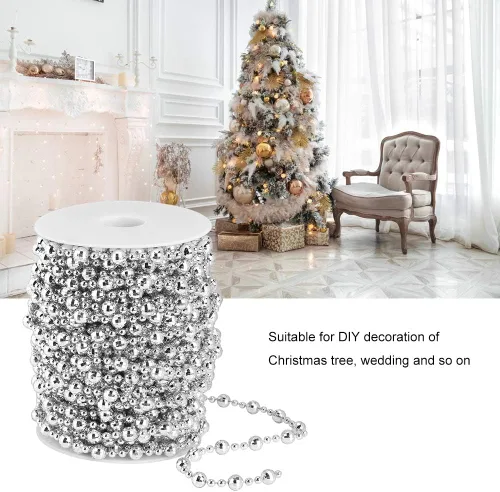 Vista 3 de LIZEALUCKY Perlas artificiales de 65.6 ft, guirnalda de cuentas de plata, árbol de Navidad, cortinas de boda, decoración de bricolaje, suministros