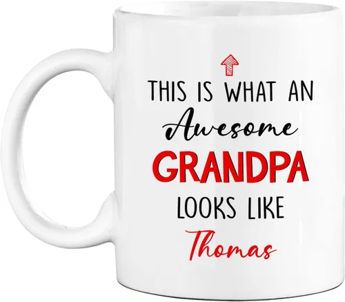 Vista 10 de Taza de café blanca personalizada de 11 onzas, 15 onzas, taza de definición de abuelo, taza de viaje única para abuelo, regalos para cumpleaños