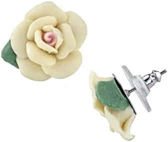 Vista 4 de Aretes en forma de rosa 1928Jewelry, con poste, de porcelana, clásicos
