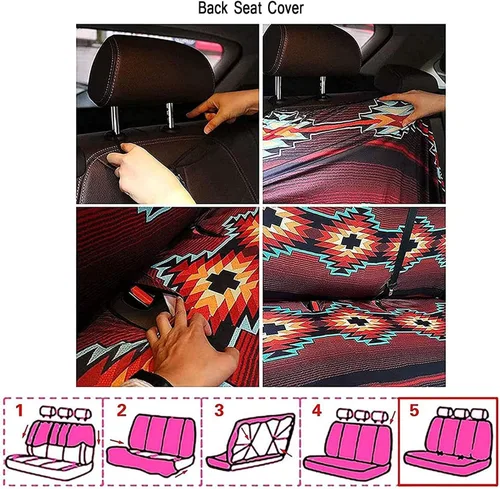 Vista 6 de Funda de asiento de automóvil con margaritas bohemias, diseño hippy arcoíris, margarita, flores, antideslizante, SUV, sedán, furgoneta, protector