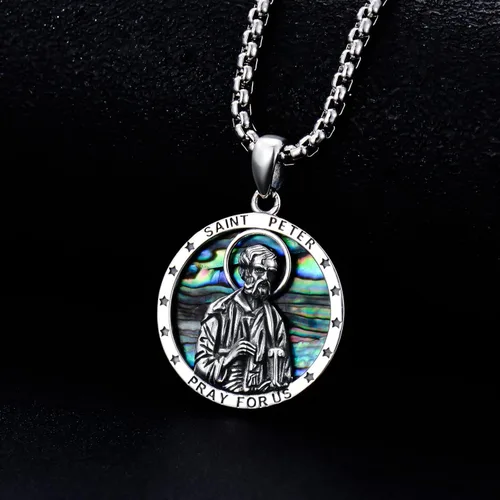 Vista 2 de SHUSUKUE Collar de plata de ley 925 con colgante de San Miguel, José, Jude, Antonio, Pedro, Virgen María, Jesús, Arcángel, Ángel Guardián, Amuleto