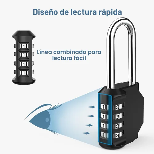 Vista 5 de Puroma Paquete de 1 Candado de Combinación de Grillete Largo de 2.6 Pulgadas, 4 Dígitos, Impermeable para Exteriores, para Cerrojo de Pestillo Negro