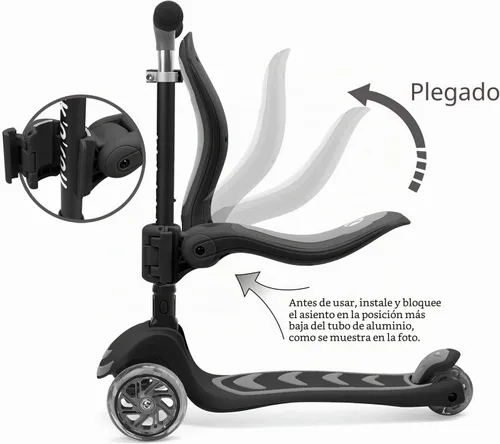 Vista 7 de Kicknroll Toddler Scooter for Kids with Seat Light up 3 Wheels Scooters Foldable Seat, Adjustable Height, Extra Wide Deck, Rear Foot Brake, Max