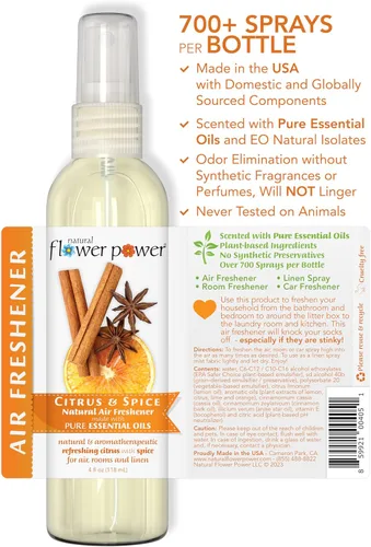 Vista 3 de Natural Flower Power Ambientador en aerosol – Eliminador de olores con aceites esenciales – Hogar, automóvil y tela – Libre de crueldad animal