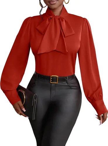 Vista 11 de Vrtige Camisa de mujer elegante con cuello de lazo, manga larga, blusa para la oficina