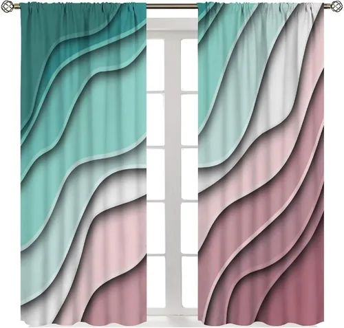 Vista 28 de Cortinas degradadas grises y negras, con textura geométrica moderna abstracta para cocina, dormitorio, sala de estar, juegos de 2 paneles