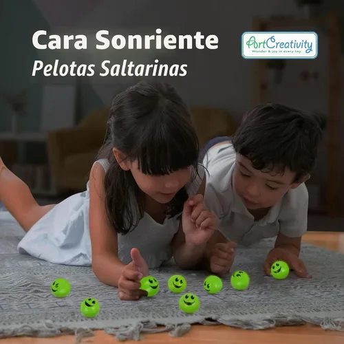 Vista 2 de ArtCreativity 36 bolas hinchables verdes con cara sonriente que brillan en la oscuridad, paquete a granel de 36, bolas de rebote de 1 pulgada