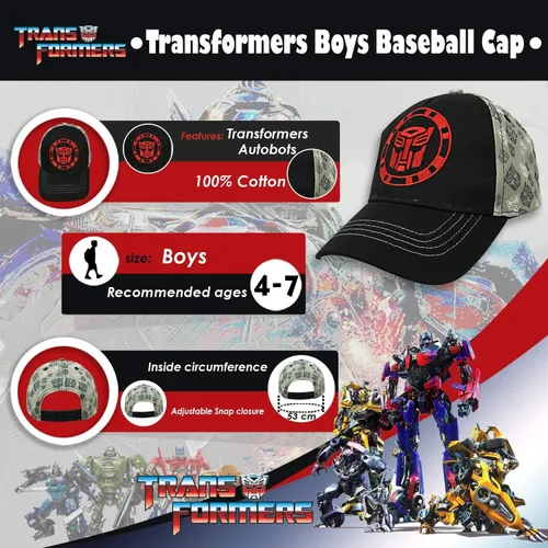 Vista 4 de Hasbro Little Boys Transformers Autobots - Gorra de béisbol de algodón edad 4-7 GrisNegro