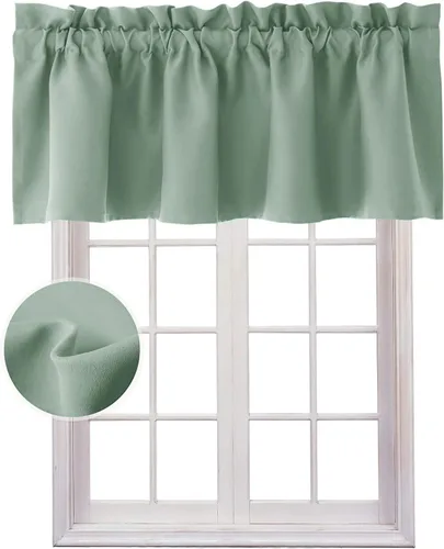 Vista 11 de Hiasan Cortinas opacas con cenefa para oscurecimiento sólido de habitación, cenefas con bolsillo para barra, para ventanas, 42 x 12 pulgadas