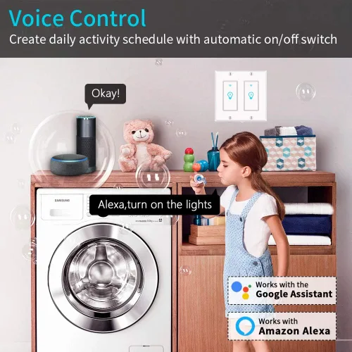 Vista 4 de Interruptor de luz inteligente, compatible con Alexa, Google Home IFTTT, aplicación y control de voz, función de temporizador, no requiere