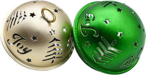 Vista 4 de 3 cascabeles de Navidad de 2.5 pulgadas, campanas huecas grandes y coloridas para árbol de Navidad, campanas de metal para casa/fiesta/adornos