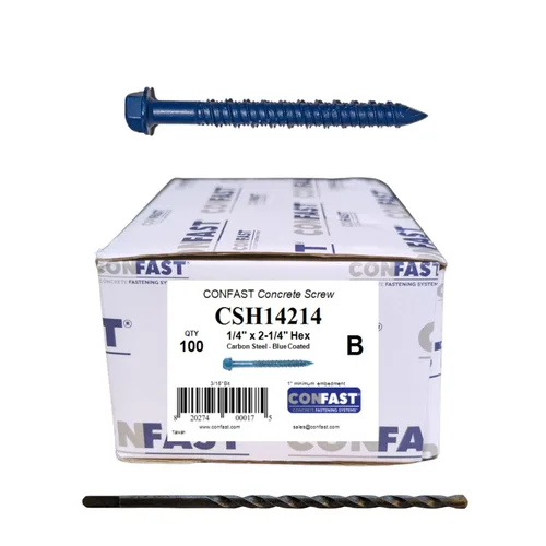 Vista 21 de Anclaje de tornillo de hormigón con cabeza hexagonal de 1/4 x 1-1/4 pulgadas con broca para anclar a mampostería, bloque o ladrillo (100 por caja)