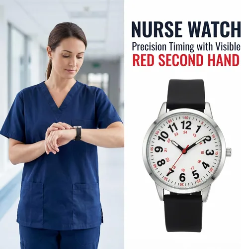 Vista 6 de Easy Read Women’s Watch with Second Hand, 35mm Dial with Large Arabic Numbers, Water Resistant Silicone Strap Wrist Watch with Luminous Hands