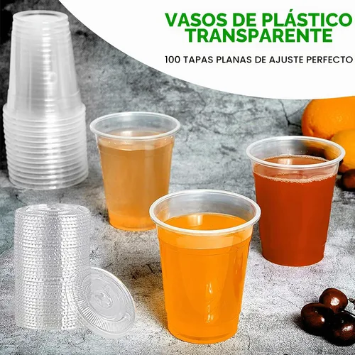 Vista 6 de Green Direct Vasos de plástico ultra transparentes con tapas planas para café helado, batido de té Boba (100, 10 onzas)