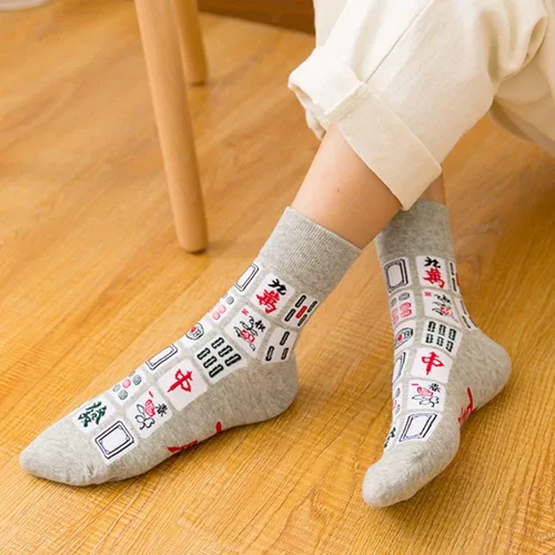Vista 2 de SHINININGSOUL - Calcetines de algodón creativos con estampado de Mah Jong