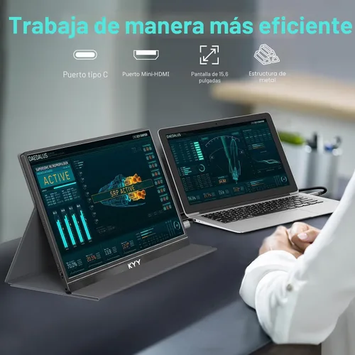 Vista 6 de KYY Monitor portátil de 15.6 pulgadas FHD 1080P USB C HDMI monitor de juegos ultra delgado pantalla IPS con cubierta inteligente y altavoces, Plug &