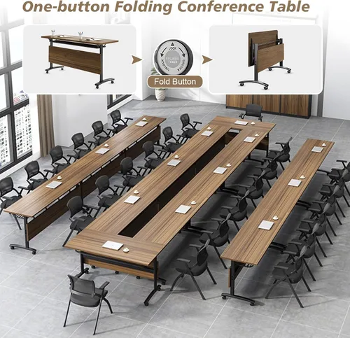 Vista 5 de Mesa de conferencias plegable, mesas de sala de conferencias con ruedas, mesa rectangular grande y plegable para reuniones de 6 a 12 personas, mesa