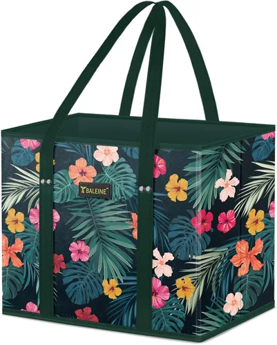 Vista 46 de BALEINE 1 paquete de bolsas reutilizables para comestibles, bolsas de compras plegables para comestibles con parte inferior reforzada y asas Follaje