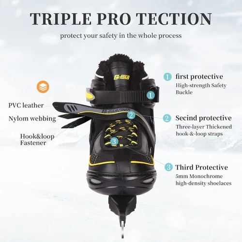 Vista 4 de Patines de hockey con 4 tamaños ajustables, acolchado suave y soporte de tobillo reforzado para niños, niñas, jóvenes, hombres, mujeres