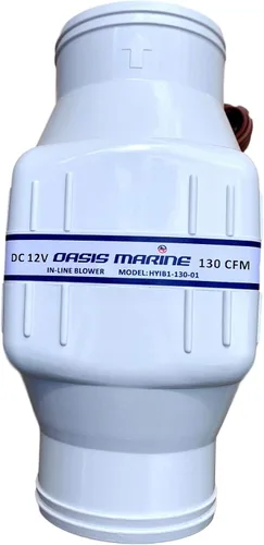 Vista 2 de Oasis Marine Soplador de aire eléctrico en línea para barco de sentina de 3 pulgadas y 12 V