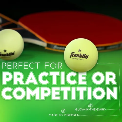 Vista 5 de Franklin Sports Pelotas de ping pong que brillan en la oscuridad, tamaño oficial + peso de 1.575 pulgadas, pelotas de ping pong de una estrella que