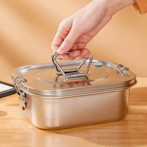Vista 4 de Lonchera grande de acero inoxidable para adultos con tapa a prueba de fugas y cerraduras seguras, 36 onzas líquidas para variedad de alimentos
